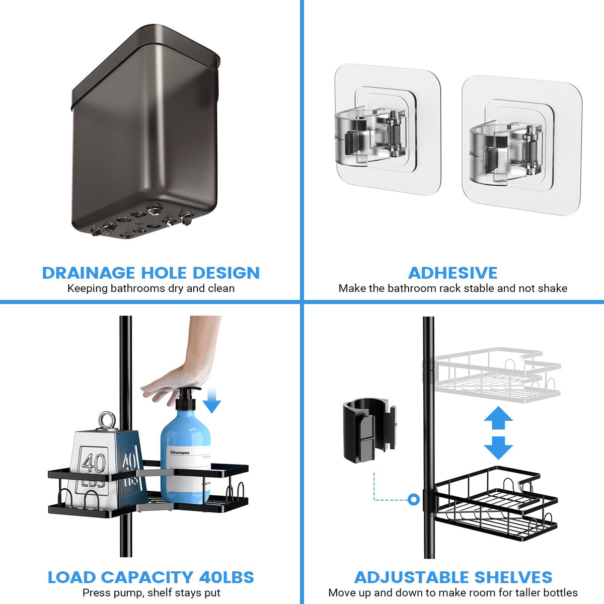 7-Piece Adjustable Telescopic Corner Shower Caddy with Hooks