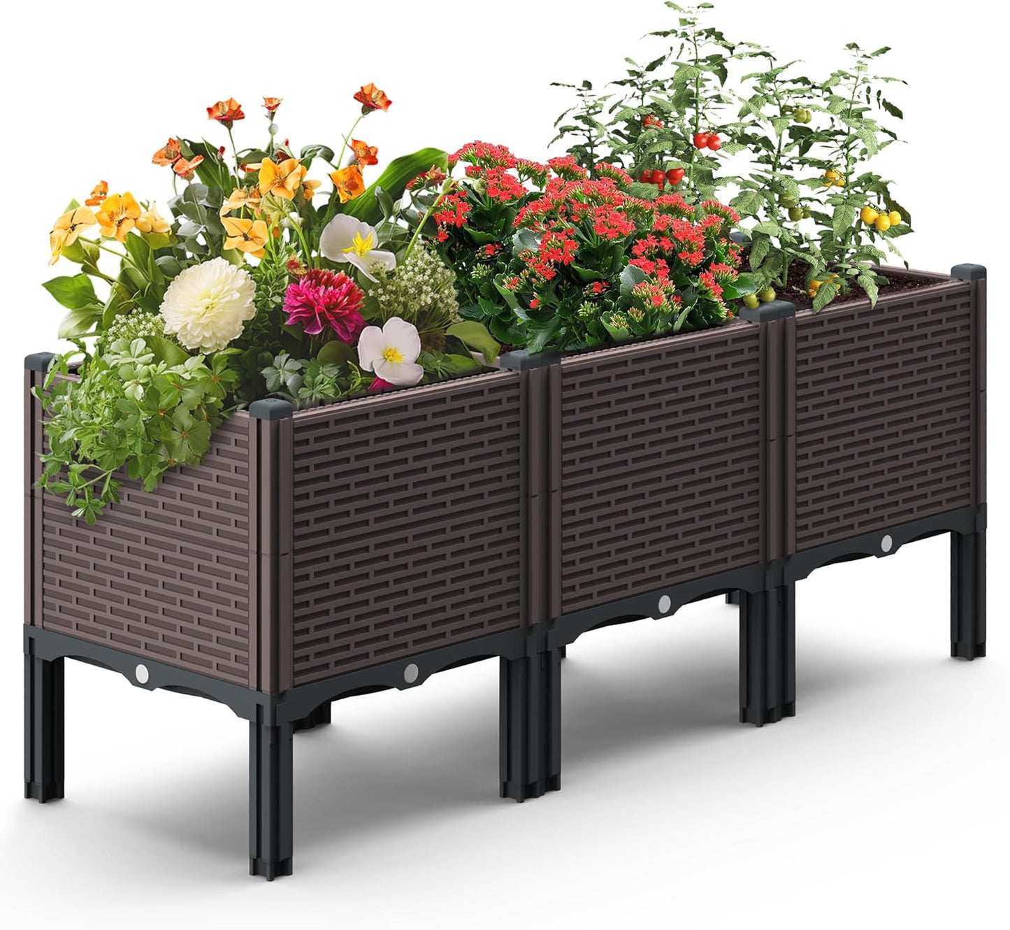 2 Pack Raised Garden Bed With Drain Outlet, Bed Vegetable Herb Planter Box