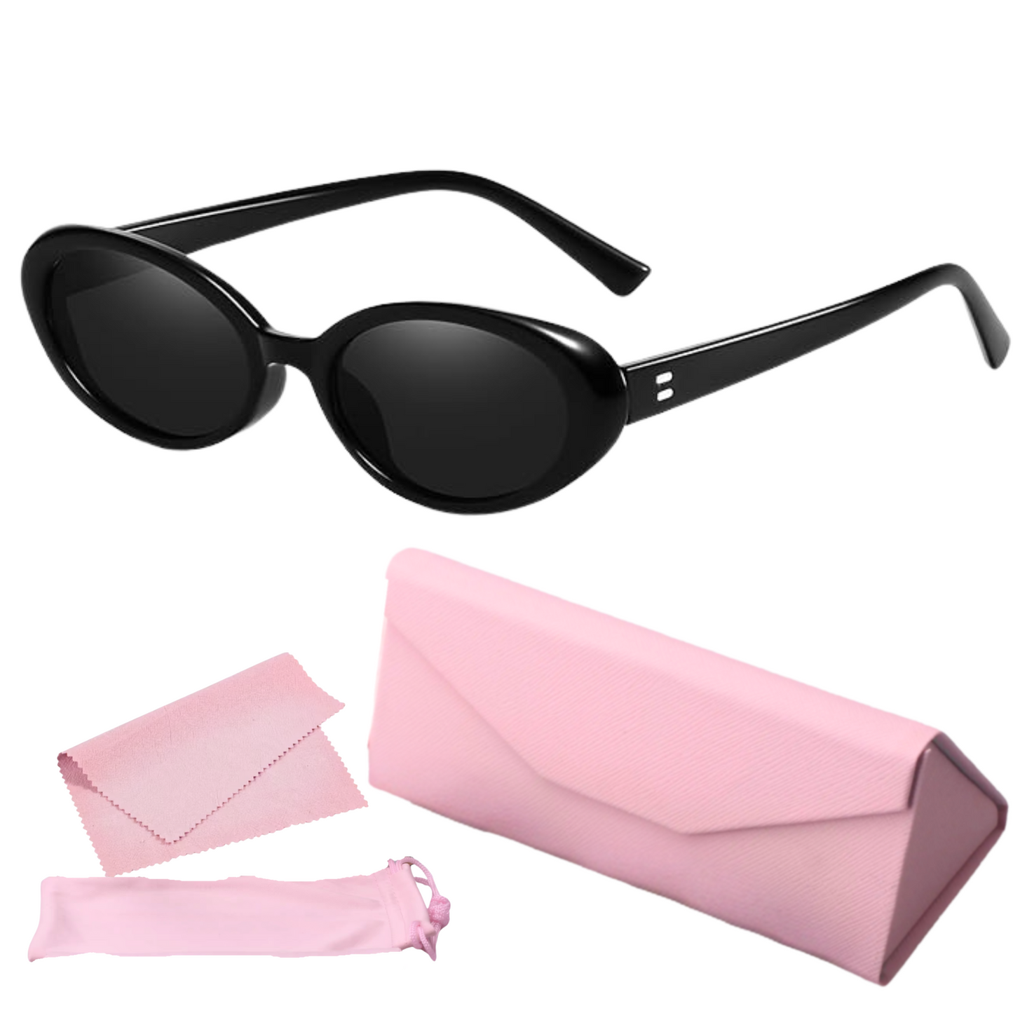 Retro Oval Sunglasses for Women,Girls and Youth, Fashion 90s Vintage Shades - Black
