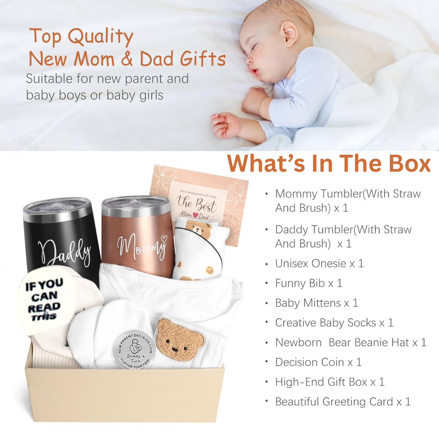 8 Piece Newborn Gift Set, New Mom Gifts, Pregnancy Gifts, Baby Shower Gift