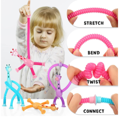 Dinosaur & Giraffe Telescopic Suction Cup Toddler Sensory Toys - 8 Piece