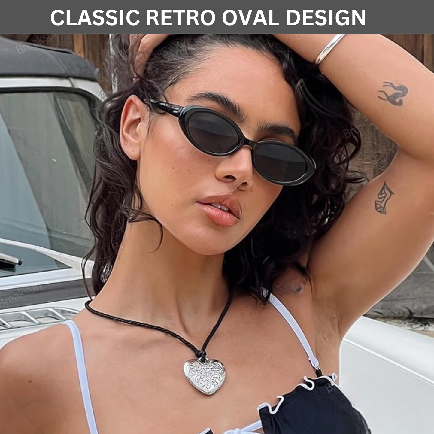 Retro Oval Sunglasses for Women,Girls and Youth, Fashion 90s Vintage Shades - Black
