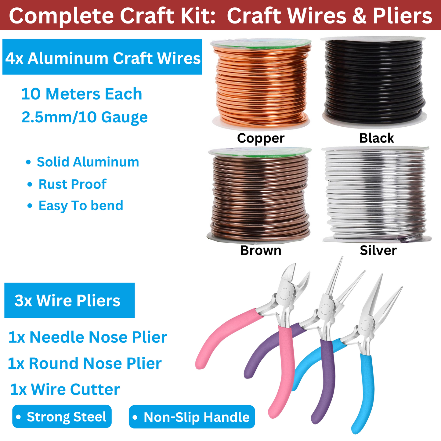 7 Pcs Craft Wires & Jewellery Pliers Set, Jewellary Making, Sculpting,Craft