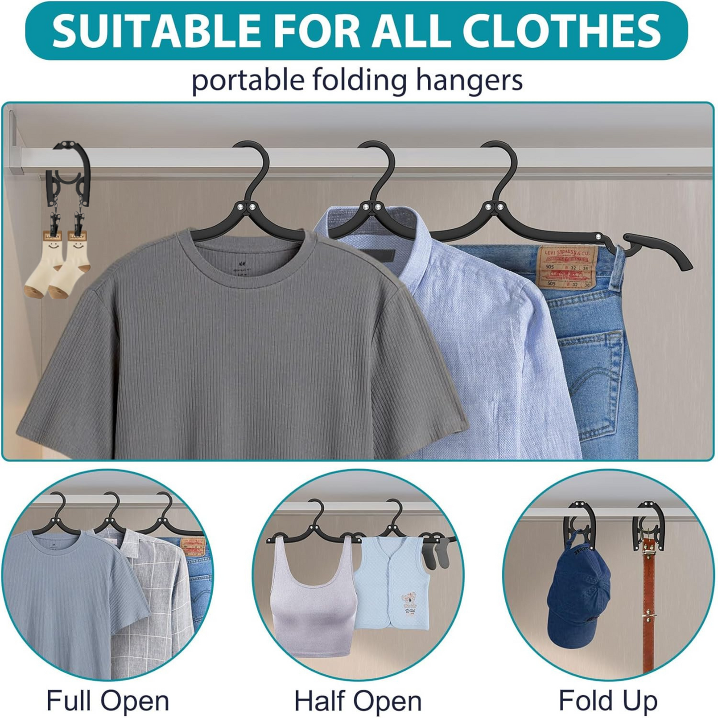 5 Pieces Travel Foldable Hangers With Clips, Portable Travel Essentials