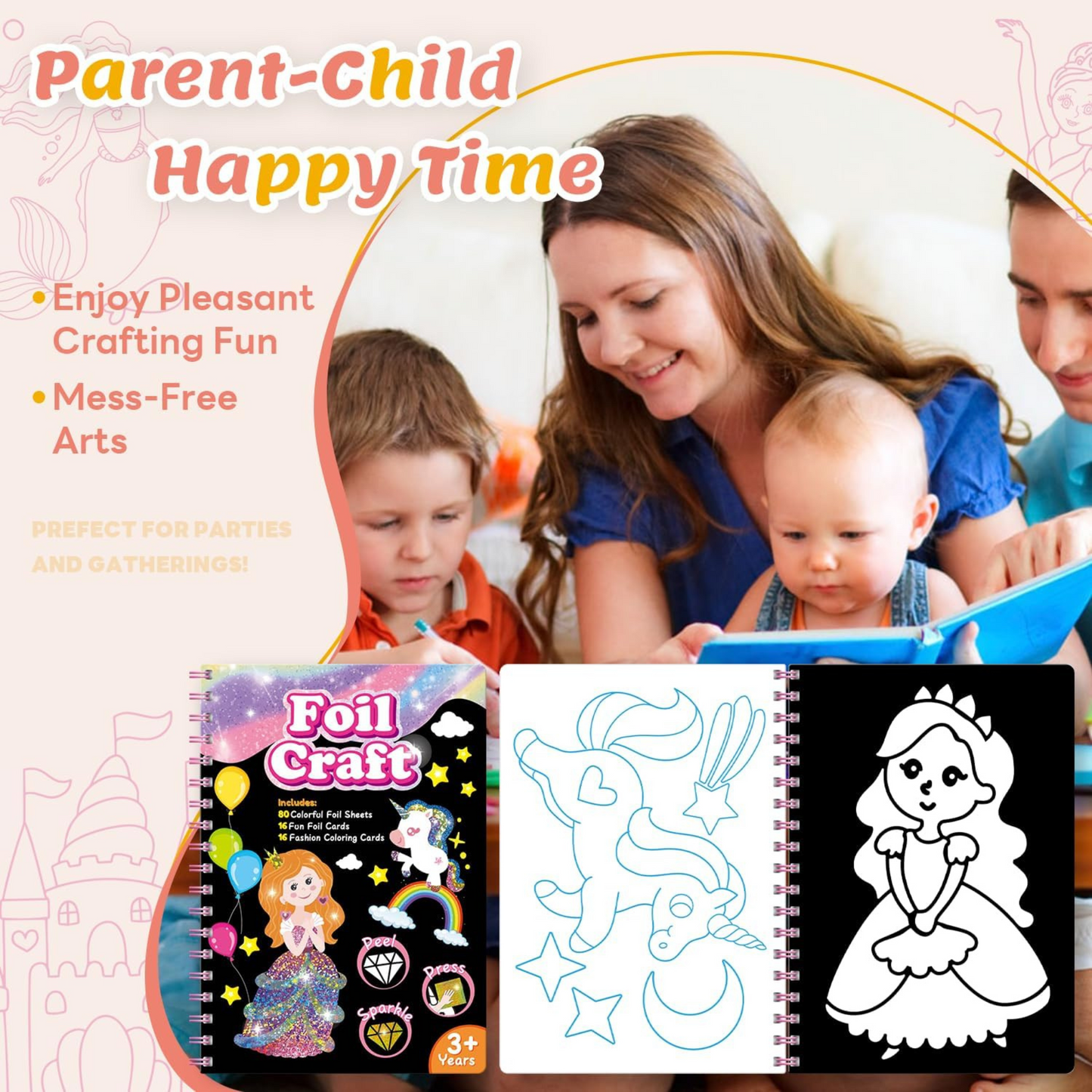 Princess Foil Art Craft Kids Activity Kit, DIY, Fun Art Supplies,Travel Toy