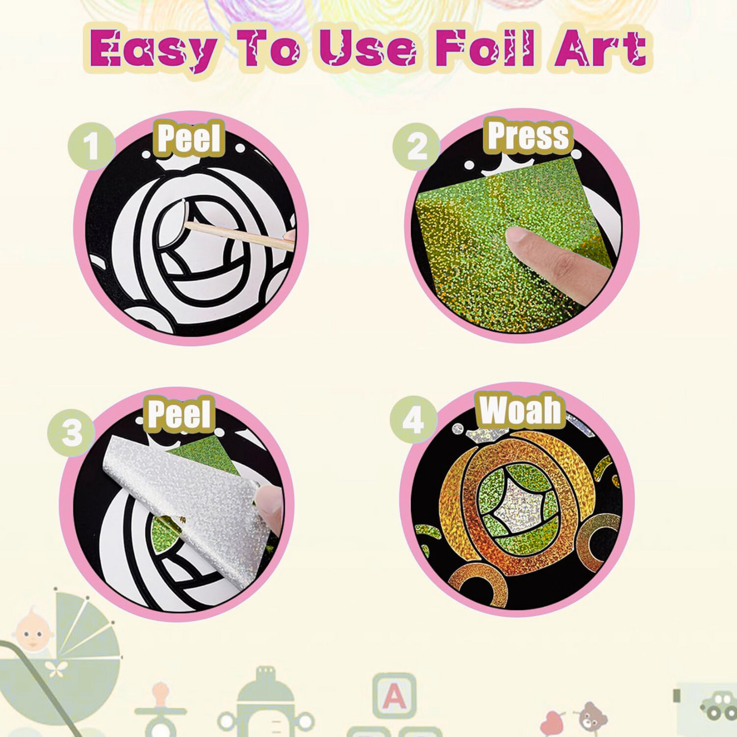 Princess Foil Art Craft Kids Activity Kit, DIY, Fun Art Supplies,Travel Toy
