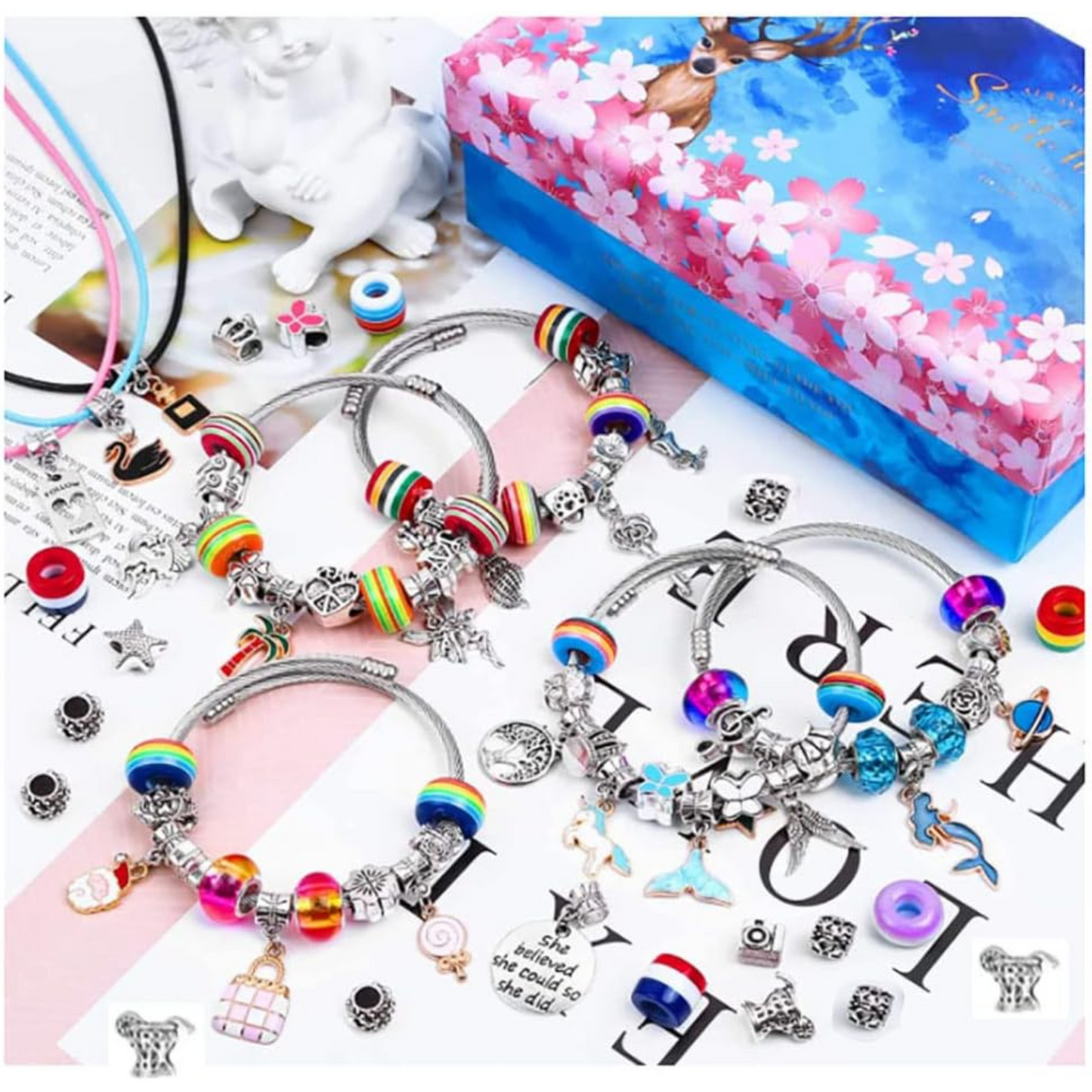 112 Pieces Charms Bracelet Making Kit for Girls, Jewelry Necklace Making Set