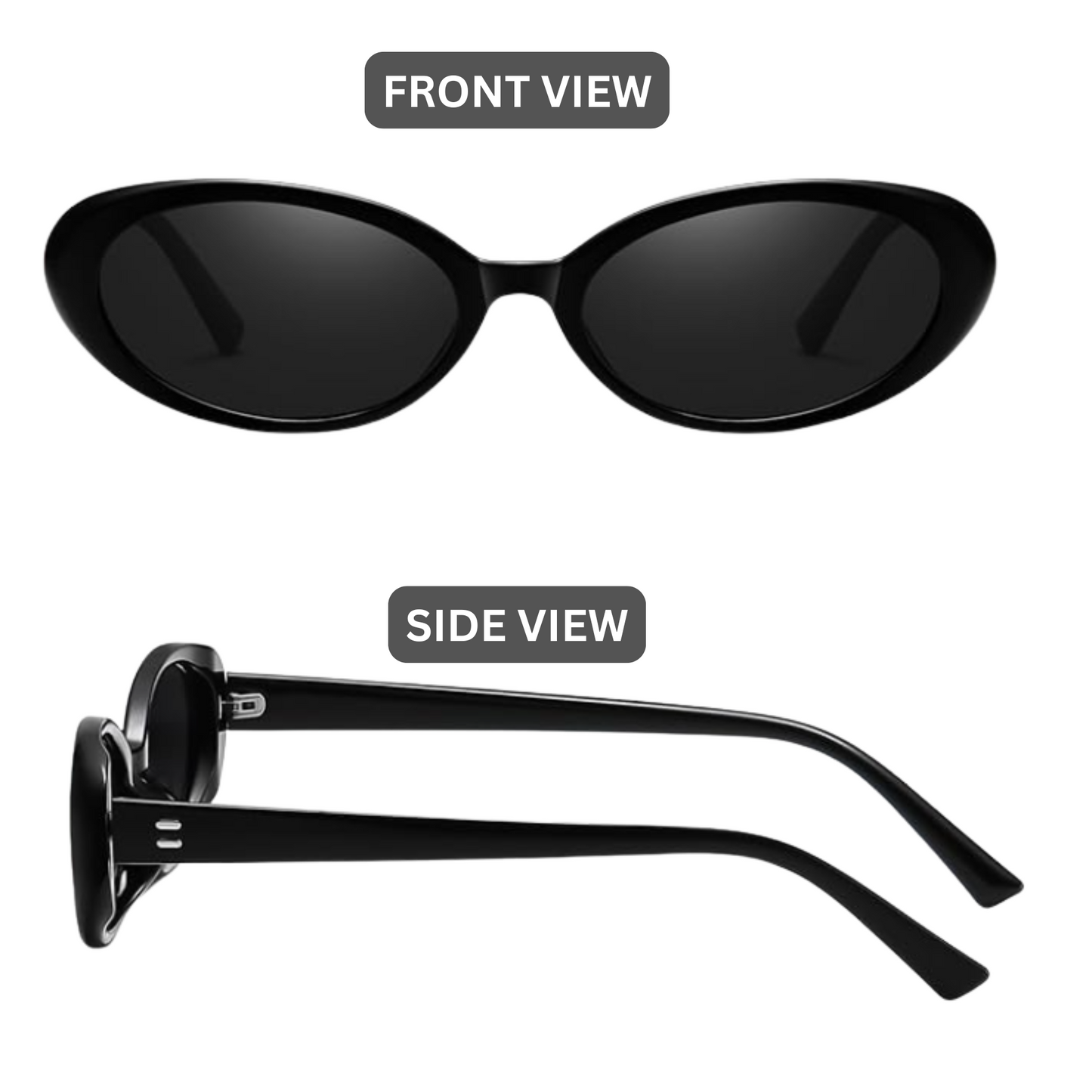 Retro Oval Sunglasses for Women,Girls and Youth, Fashion 90s Vintage Shades - Black
