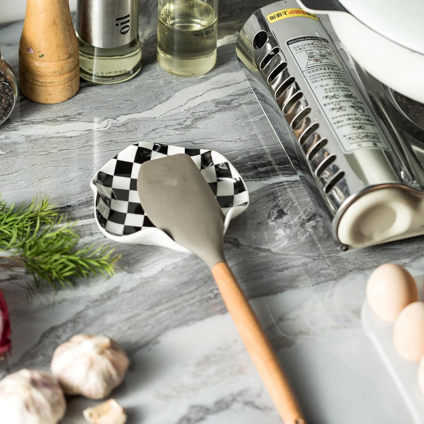 Ceramic Spoon Rest for Stove Top - Spoon Holder Utensil Rest - Black