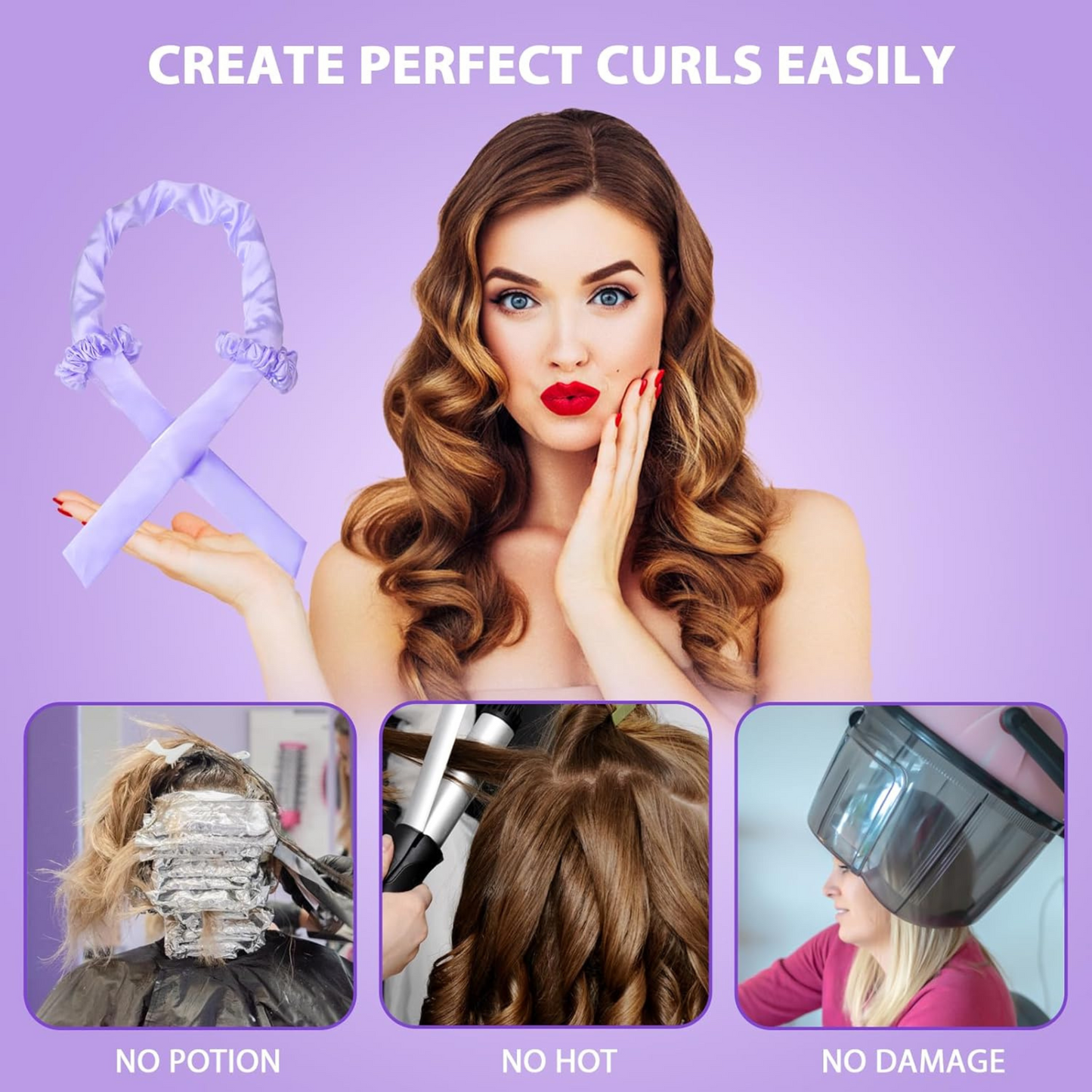 Detangling Hair Brush & Heatless Curling Rod Headband, Wet & Dry Hair, DIY