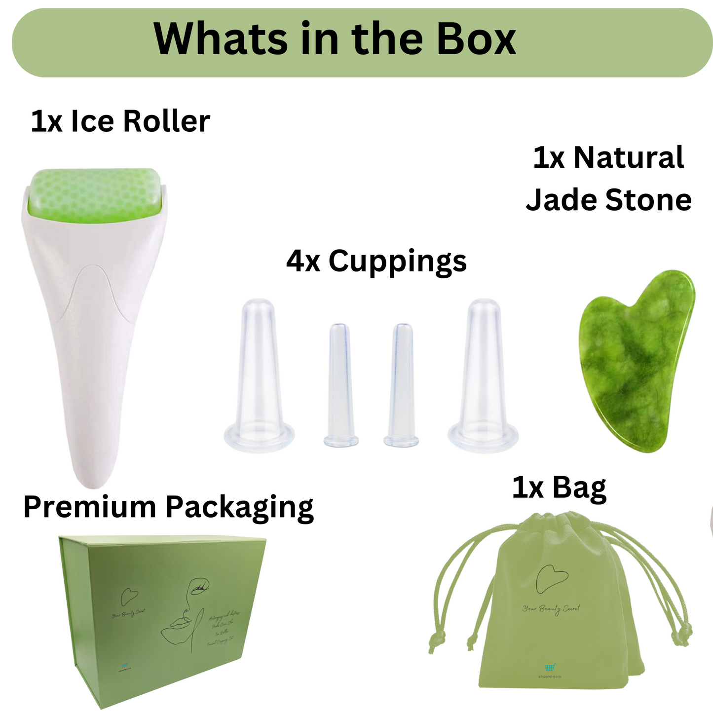 Gua Sha, Face Roller & 4 Cuppings for Facial Massage Set, Skin Care Tools