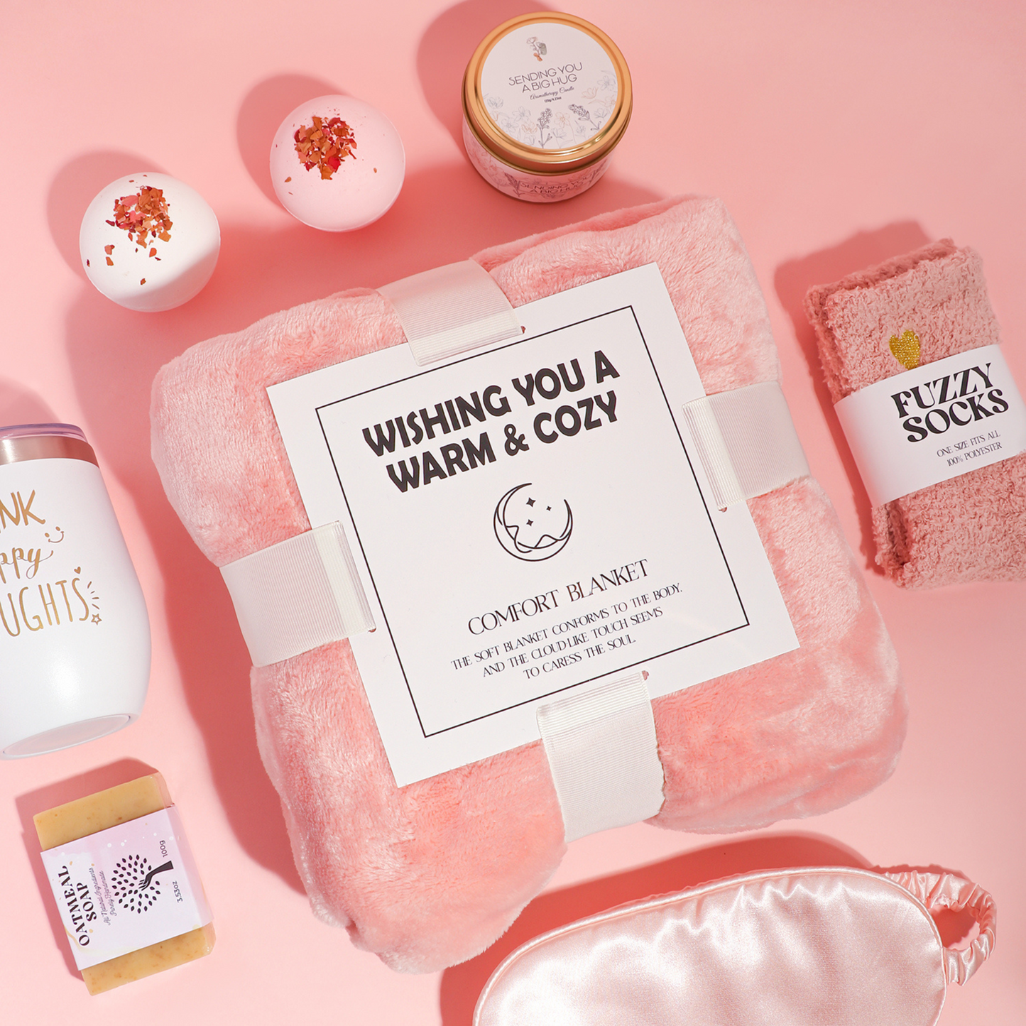 Luxury Pink Relaxation Spa Gift Set - 10 Piece Self-Care Package for Women