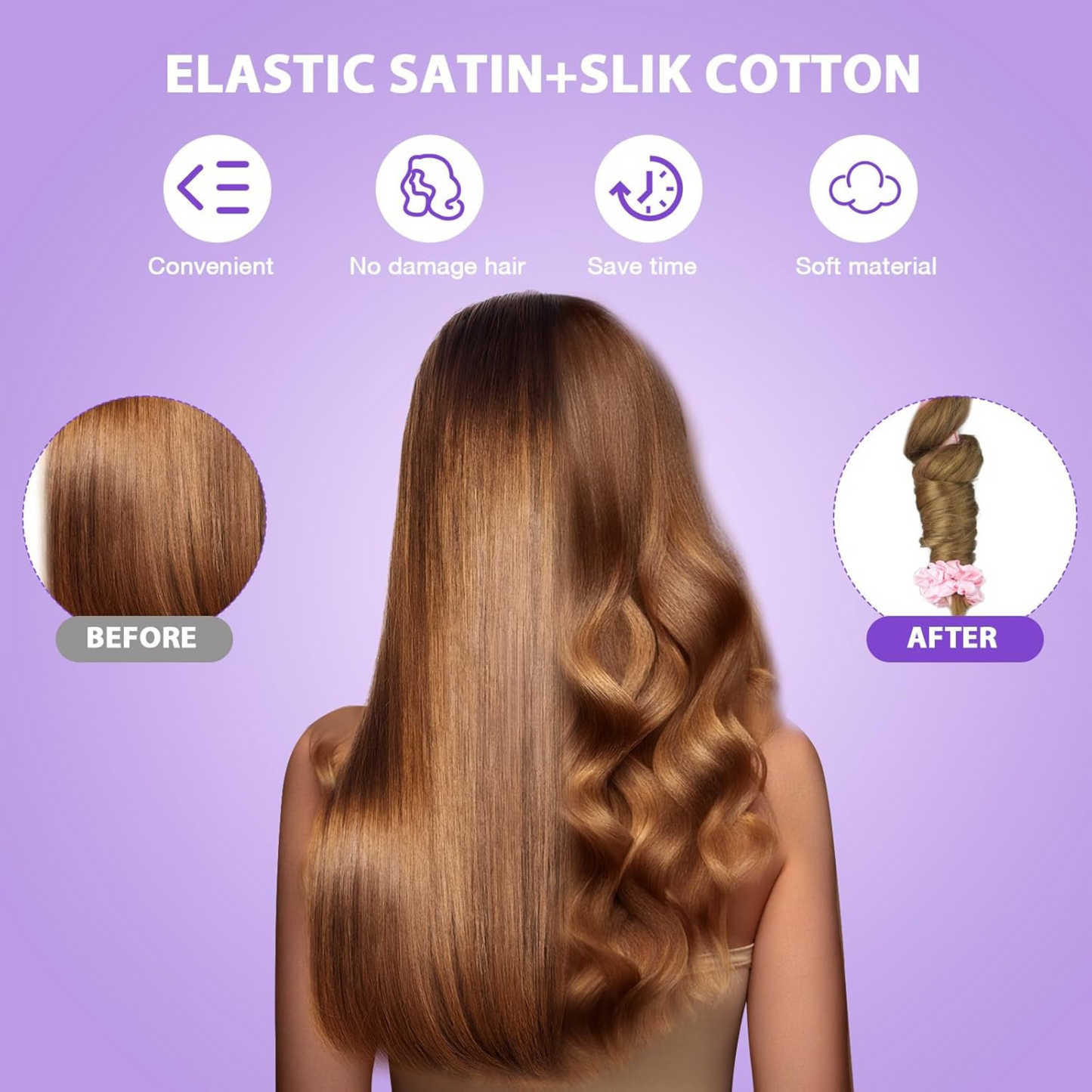 Detangling Hair Brush & Heatless Curling Rod Headband, Wet & Dry Hair, DIY