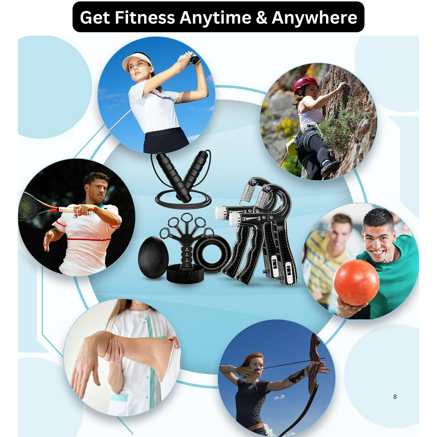 Tangle Free Jump Rope, Grip Strength Trainer Kit with Automatic Count & Bag