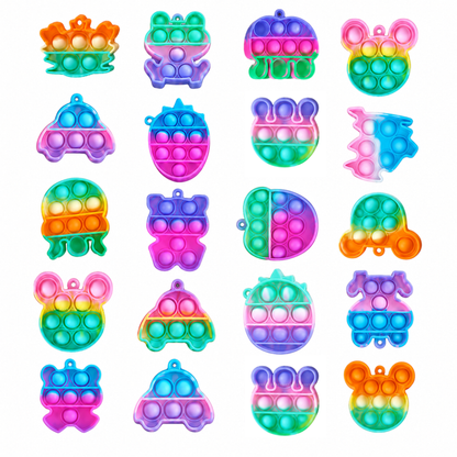 20-Pack Multi-Shape Pop-It Keychain Fidget Toys, Kids Party Favours