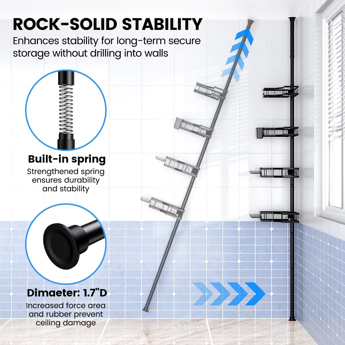 7-Piece Adjustable Telescopic Corner Shower Caddy with Hooks