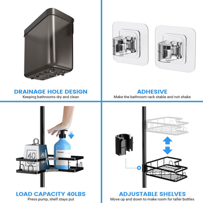7-Piece Adjustable Telescopic Corner Shower Caddy with Hooks