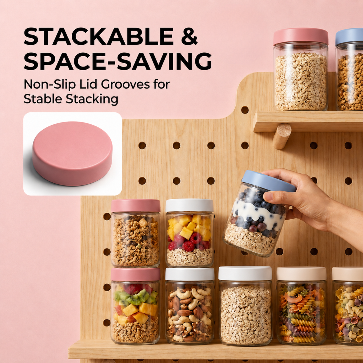4-Pack Glass Overnight Oats Jars with Leakproof Lids