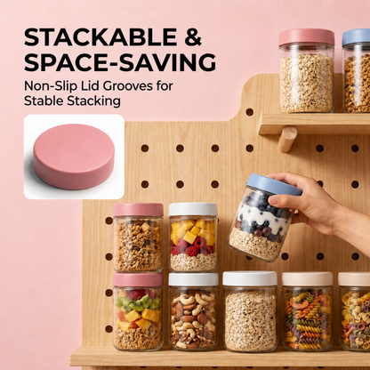 4-Pack Glass Overnight Oats Jars with Leakproof Lids