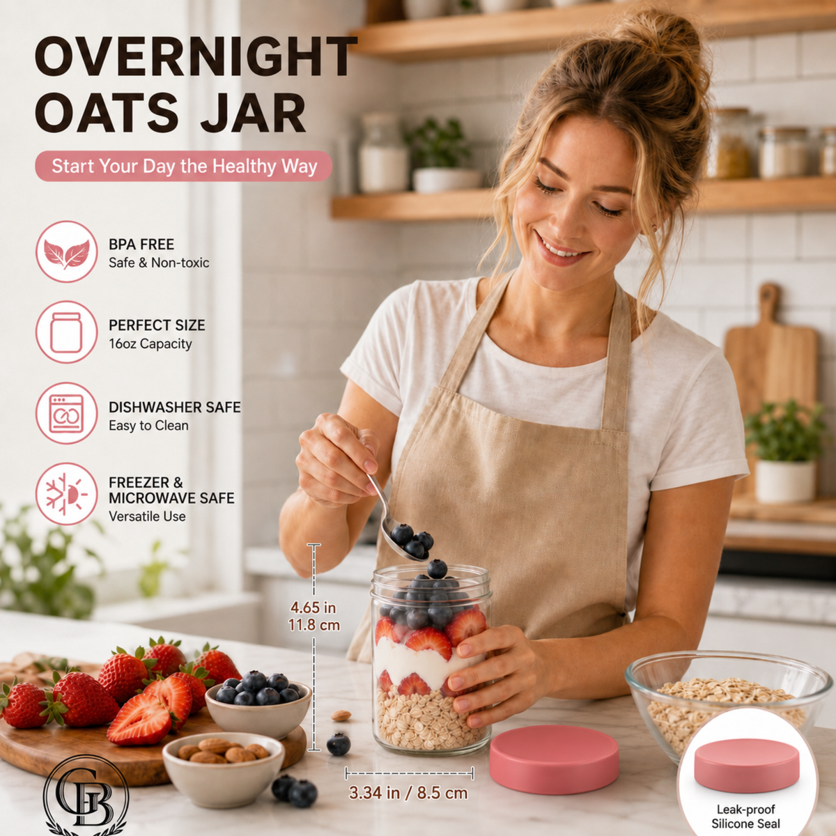 4-Pack Glass Overnight Oats Jars with Leakproof Lids