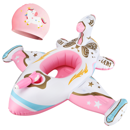 Airplane Toddler Pool Float with Built-In Water Gun & Swim Cap