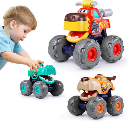 Friction-Powered Monster Truck Toys for Toddlers – Red & Orange