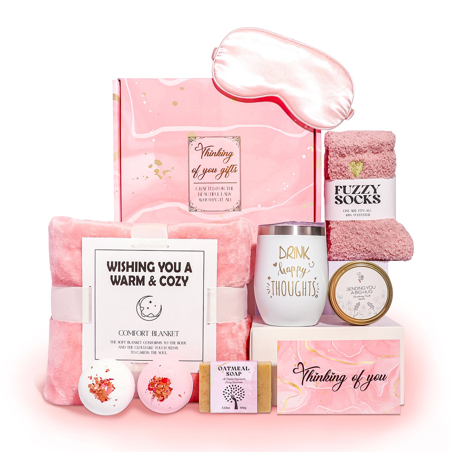 Luxury Pink Relaxation Spa Gift Set - 10 Piece Self-Care Package for Women