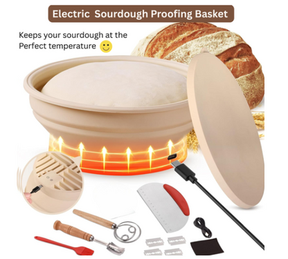 9-Piece Electric Sourdough Proofing Basket Set with Silicone Warmer