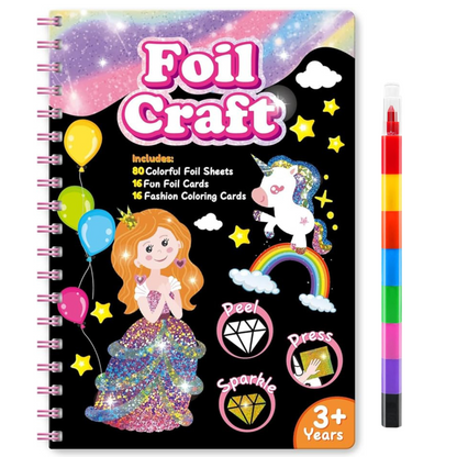 Princess Foil Art Craft Kit for Kids, Screen-Free Travel Activity
