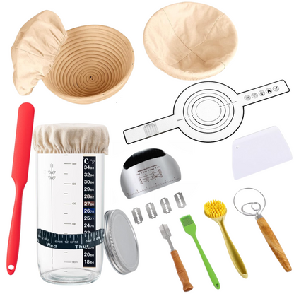 20-Piece Sourdough Starter Kit with 2 Banneton Proofing Baskets
