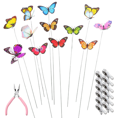 12-Piece Butterfly Garden Stakes & Décor Clips with Installation Pliers