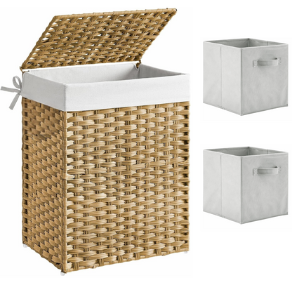 90 L Collapsible Laundry Hamper with Lid, Divider & 2 Storage Cubes