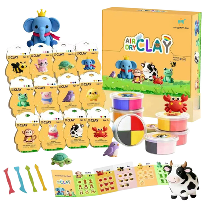 Kids Air-Dry Modelling Clay Kit with 12 Animal Themes & Sculpting Tools