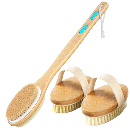 3-Piece Body Brush & Back Scrubber Set for Wet and Dry Shower Use
