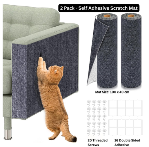 Self-Adhesive Mats, Trimmable DIY Cat Scratcher Pads - 2 Piece Gray
