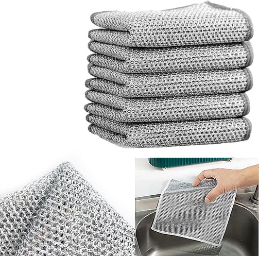 10 Pcs Multifunctional Non-Scratch Wire Dishcloth, Silver Wire Washing Cloth Wire Dishwashing Rags Wire Cleaning Rags Wire Dish Towels for Kitchen