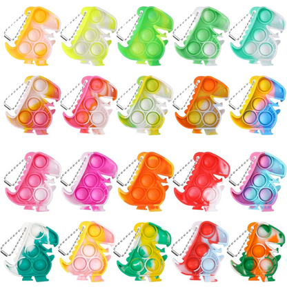 20-Pack Dinosaur Pop-It Fidget Keychains, Kids Party Favours