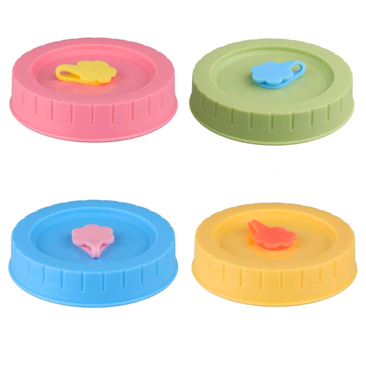 4-Pack Colourful Mason Jar Lids with Straw Holes
