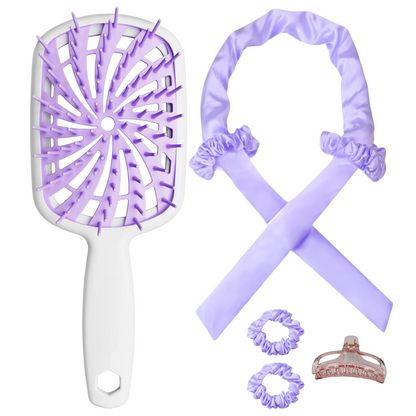 Detangling Hairbrush & Heatless Curling Rod Headband Set