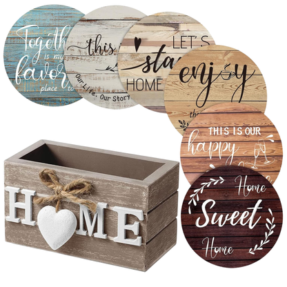 7-Piece Wooden Drink Coaster Set with Storage Holder