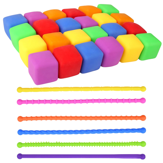 30-Piece Stress Relief Fidget Toy Set: 24 Cubes & 6 Fidget Sticks