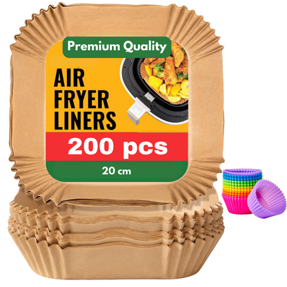 200 Disposable Air Fryer Liners with 12 Reusable Silicone Baking Cups