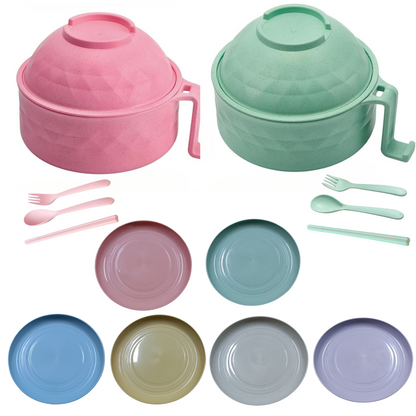 14-Piece Microwave Ramen Bowl & Plate Set with Cutlery