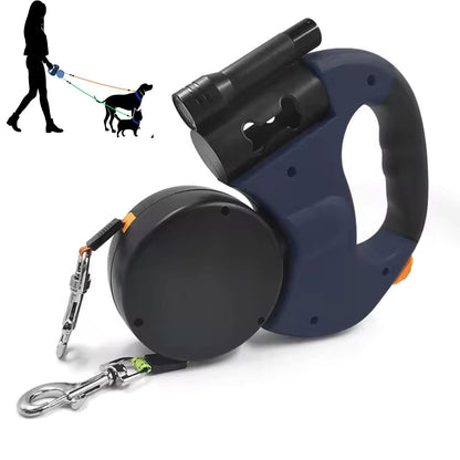 Dual Retractable Dog Lead with LED Light, 3 m Tangle-Free Leash