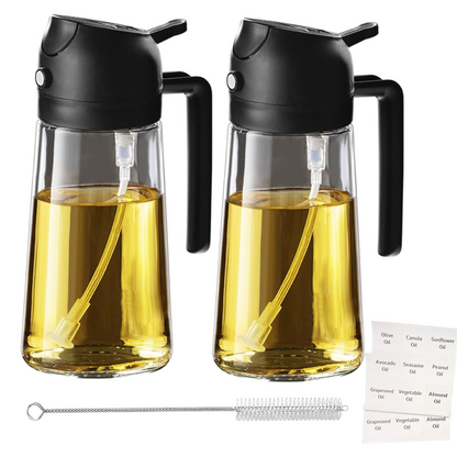 2-Pack 2-in-1 Olive Oil Sprayer & Dispenser with Brush and Labels