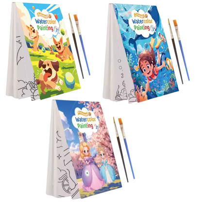 3-Pack Reusable Magic Water Colouring Books with 6 Brushes
