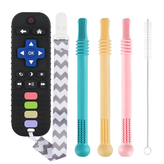 4 Pcs Baby Teething Toys, Silicone Teething TV Remote, Sensory Chew Toy