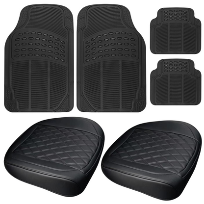 2 Car Seat Covers with Pockets & 4 Universal Car Mats – Black
