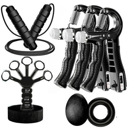 Tangle-Free Counting Skipping Rope & 7-Piece Grip Strength Trainer Kit