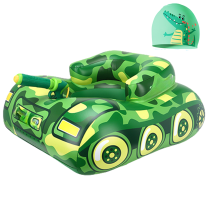 Tank Kids Pool Float with Built-In Water Gun & Swim Cap